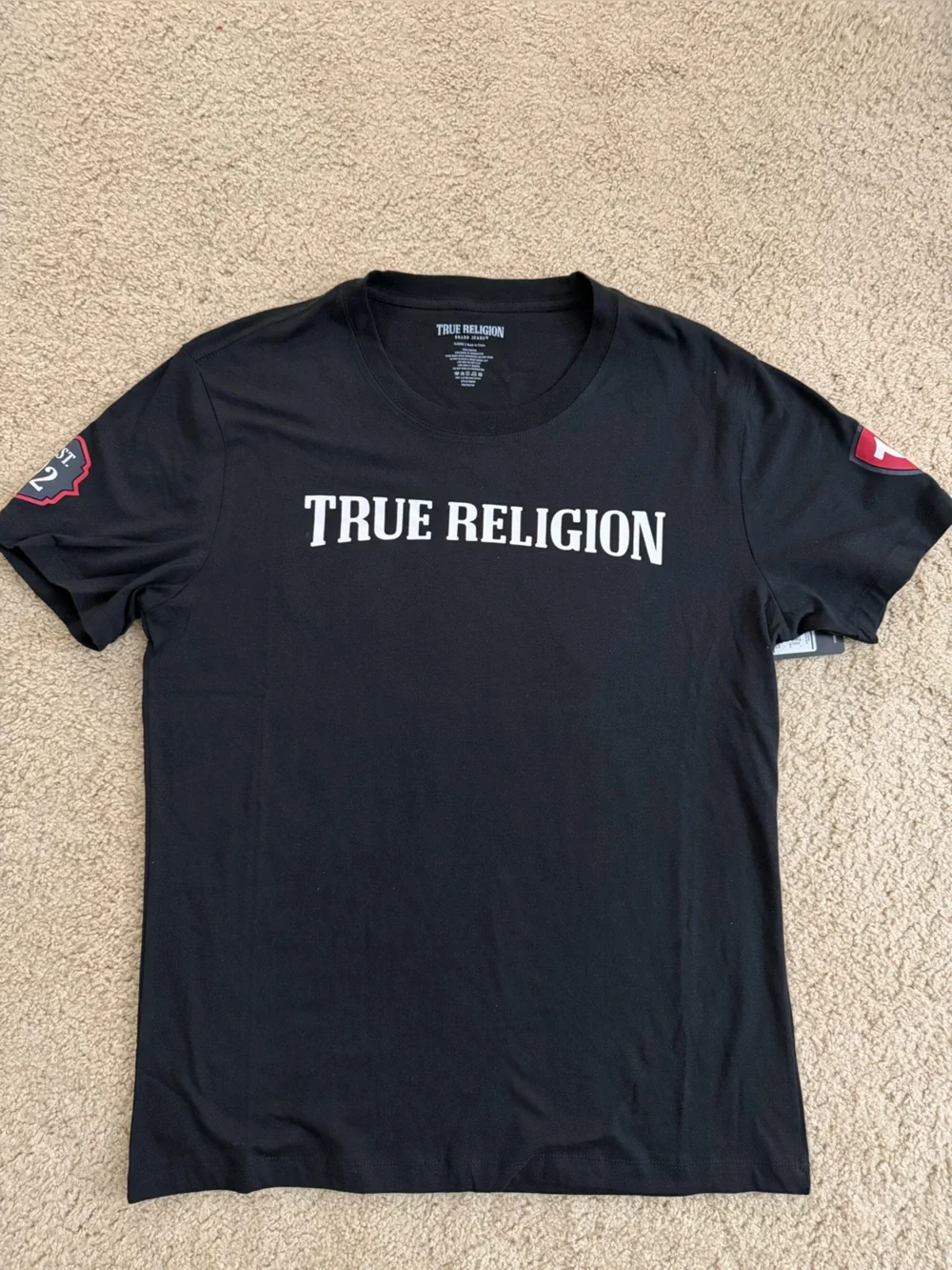 True Religion Black & Red Back Logo Patch Short Sleeve Tee